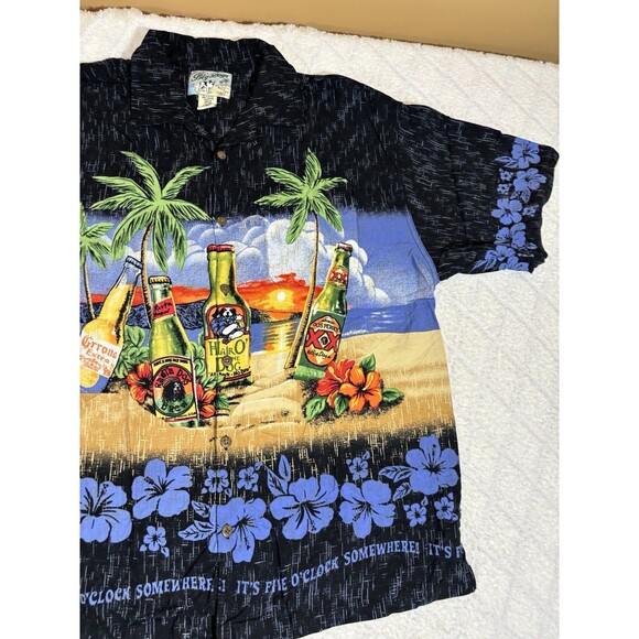 VTG Big Dogs It’s Five O’clock Somewhere Beer Beach Island Button Up Tee Size L - Picture 4 of 14